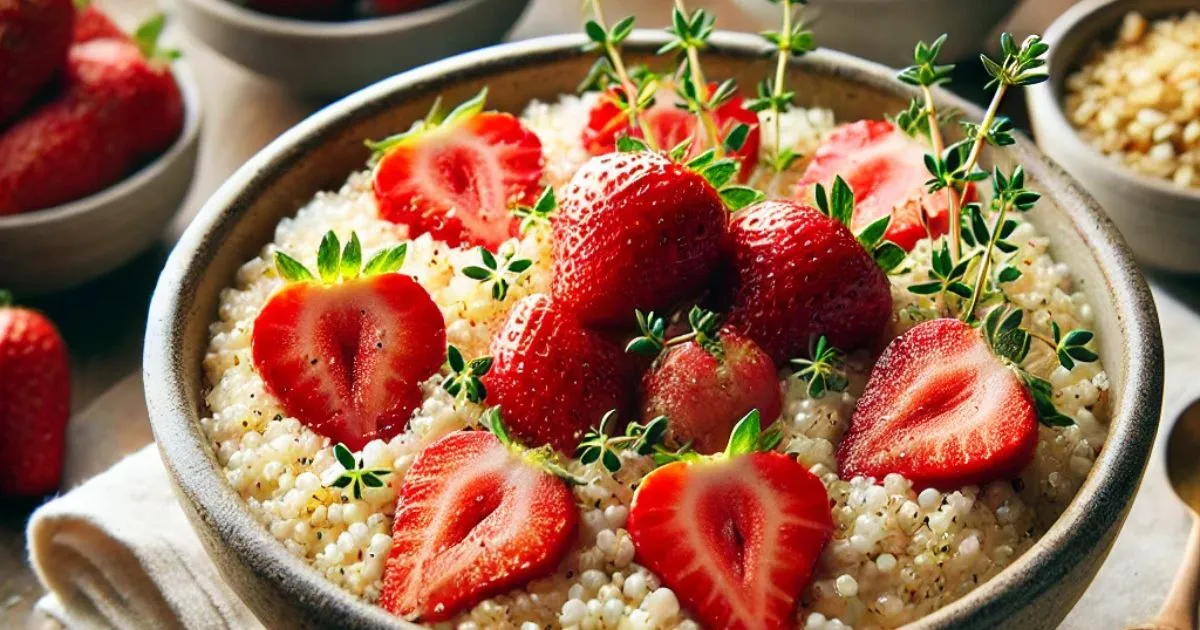 Strawberry-Thyme Millet Bowl with fresh ingredients